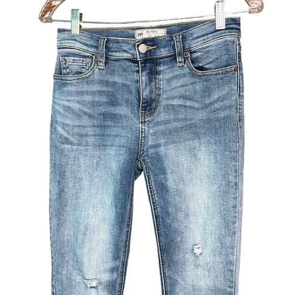 Free People Raw Fringe Hem Skinny Jeans Women’s Size 26 Blue - Picture 5 of 6